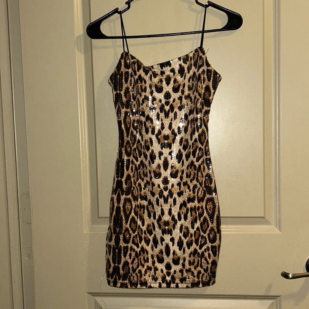 sequin cheetah print mini dress